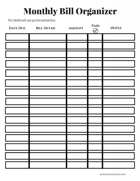 Free Printable Bill Organizer – AlphabetWorksheetsFree.com