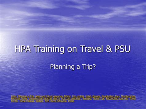 HPA Training on Travel & PSU 