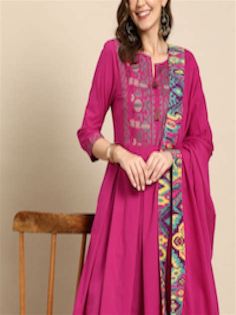 Buy Sangria Women Ethnic Motifs Embroidered Pure Cotton Kurta With Trousers And Dupatta Kurta