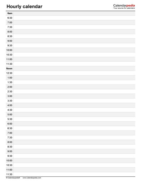 Hourly Calendars In Microsoft Word Format 20 Templates