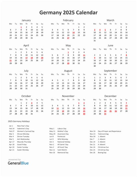 Yearly Calendar Printable With Germany Holidays