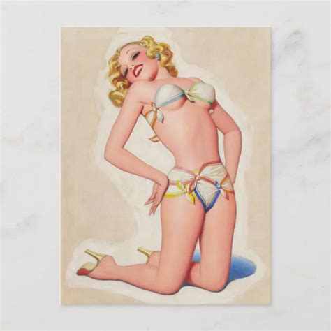 Pulp Blonde In Bikini Pinup Postcard Zazzle