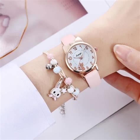 Sharphy Coffret Montre Enfant Fille Bracelet Lapin Quartz Chat