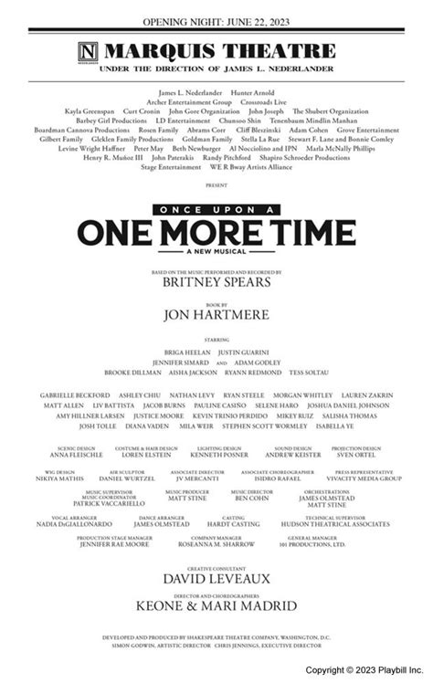 Once Upon A One More Time Broadway Marquis Theatre Playbill