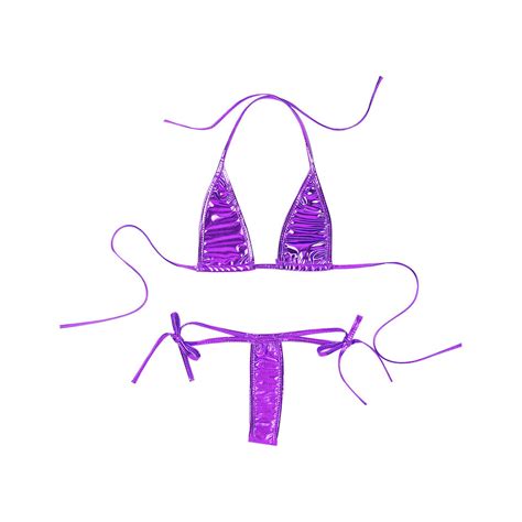 Women S Pcs Shiny Metallic Lace Up Bikini Set Bra Top With Thongs Swimsuit Ebay