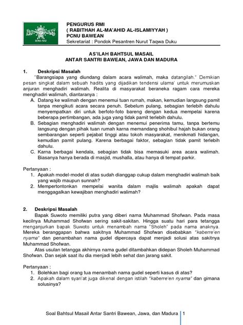 Soal Bahtsul Masail Hal Pdf