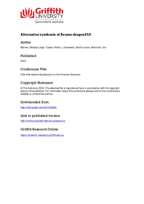 (PDF) Alternative synthesis of Bromo-dragonFLY | Urs Wermuth - Academia.edu