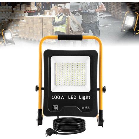 UISEBRT Projecteur De Chantier LED 100 W Blanc Froid Avec Support Et