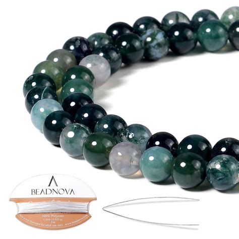 BEADNOVA Natural Moss Agate Beads Natural Crystal Beads Stone Gemstone