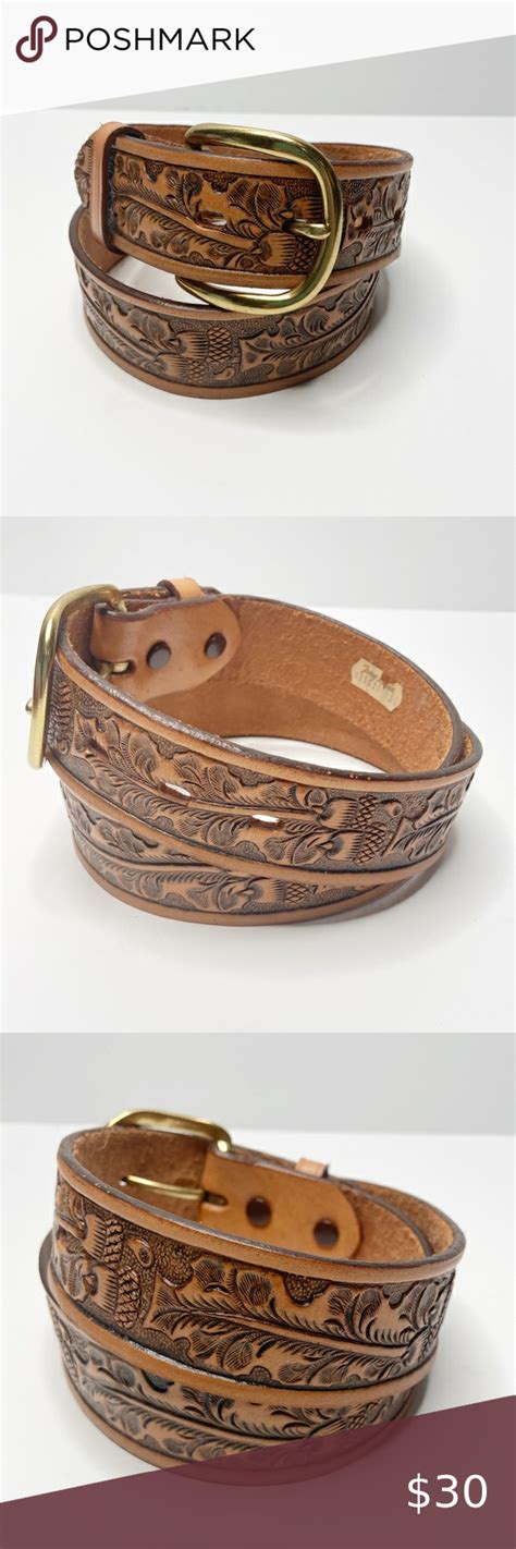 Tony Lama Tooled Leather Belt Acorn Leaves Size 30 Tooled Leather