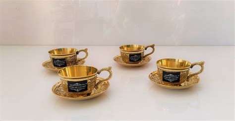 Handmade Stylish Pure Brass Tea Cup Set With Costar Tea Cup And