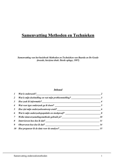 Samenvatting Methoden En Technieken Boek In De Psy Samenvatting