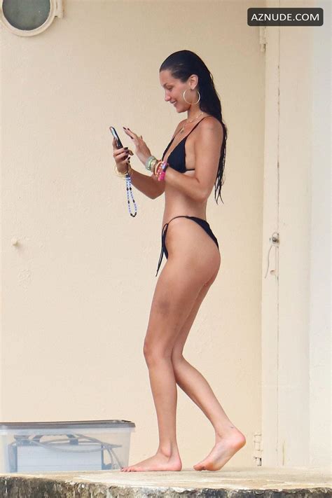Bella Hadid Sexy Shows Off Her Physique Wearing A Black Bikini Out On Holiday At Eden Roc Hotel