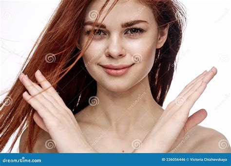 Red Haired Woman Attractive Look Naked Shoulders Cosmetics Smile Stock Photo Image Of