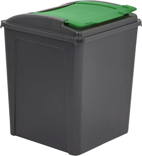 Litre Green Plastic Waste Recycle Bin With Flap Lid For Kitchen Home