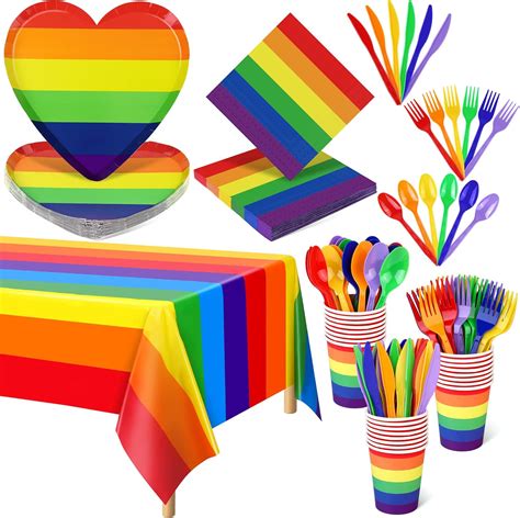 Durony Piece Rainbow Party Supplies Gay Pride Tableware Set With