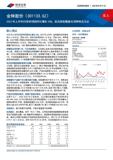 2023年上半年归母净利润同比增长54，低风阻轮毂盖毛利率转负为正