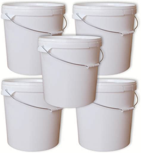 Seau Avec Couvercle 20l Blanc 5x 20 Litres Convient Pour Aliments