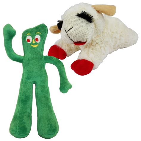 Multipet Gumby Plush Squeaky Dog Toy And Multipet Lamb Chop Squeaky Plush