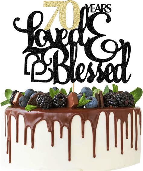 Black Gold Glitter Years Blessed Loved Cake Topper Th Birthday