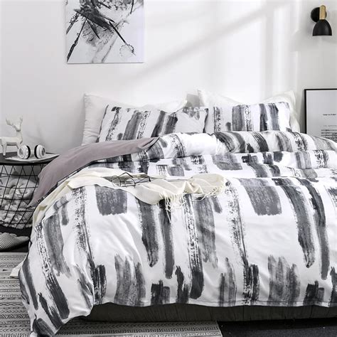 Black Gray White Art Abstract Watercolor Bedding Duvet Cover Set King