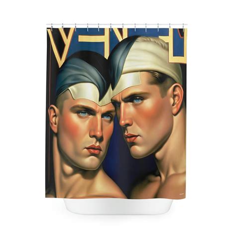 Lgbt Shower Curtain Vintage Gay Men S Faces Art Deco Bathroom Decor Polyester Shower Curtain Etsy