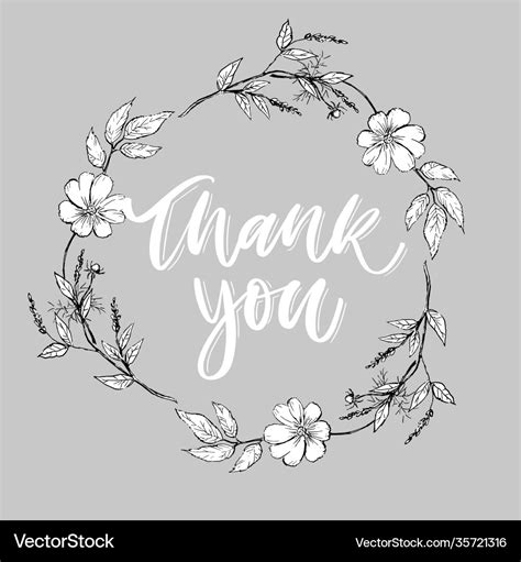 Cute Thank You Script Card Flowers Letter Text Vector Image