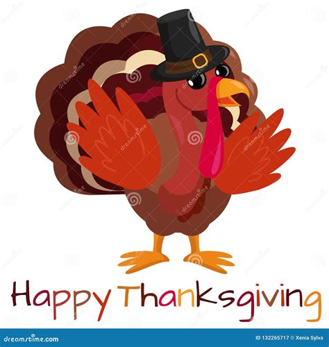 Happy Thanksgiving Greeting Card With Cute Cartoon Turkey Stock Vector Illustration Of Print