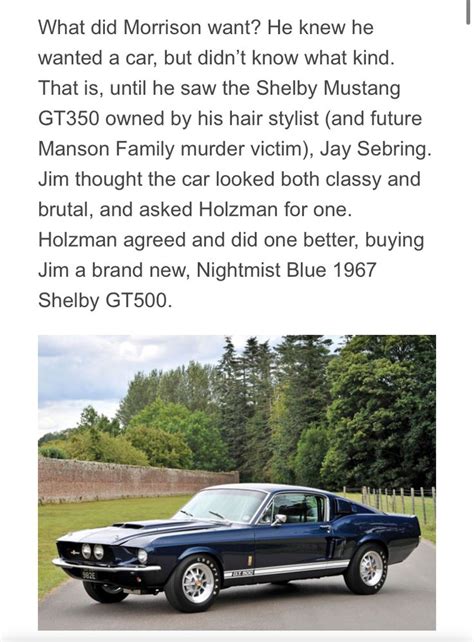 On The Trail Of The Blue Lady Jim Morrisons 67 Shelby Gt500 Shelby