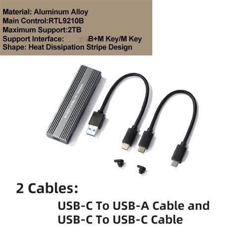 Cas SSD M2 2Cable boîtier M 2 NVME PCIe NGFF SATA vers USB 3 1 SSD