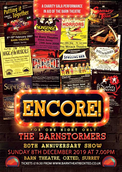 Encore! at Barn Theatre, Oxted event tickets from TicketSource