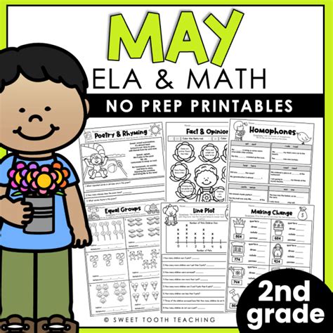 May No Prep Pack 2nd Grade Review Worksheets Ela Grammar Reading And Math Shop Sweet Tooth