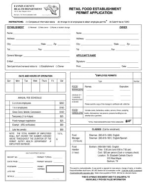 Fillable Online RETAIL FOOD ESTABLISHMENT PERMIT APPLICATION Fax Email