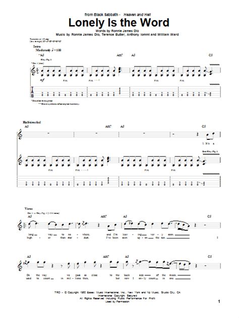 Lonely Is The Word By Black Sabbath Sheet Music For Guitar Tab At Sheet Music Direct