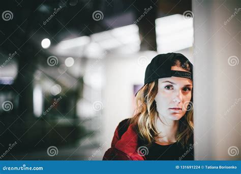 Trendy Charming Girl In Red Jacket Wearing Stylish Cap Stock Photo Image Of Lifestyle Blonde