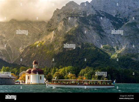 St Bartholomä Pilgrimage Church And Passenger Ship In Front Of