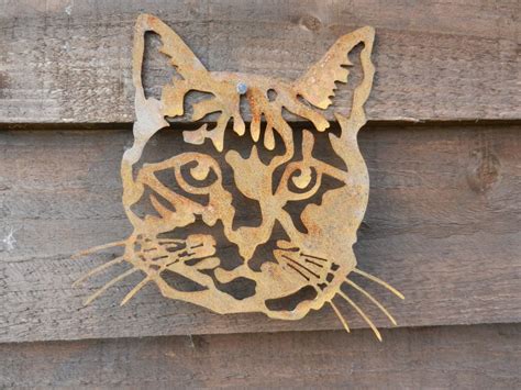 Cat Head Cat Garden Art Rusty Metal Art Garden