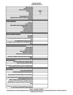 Fillable Online Initial And Recredentialing Site Visit Form Part I