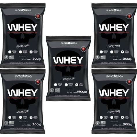 Kit 5X Whey 100 Concentrate 900g Refil Baunilha Black Skull