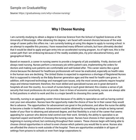 Why I Choose Nursing 865 Words Free Essay Example On GraduateWay