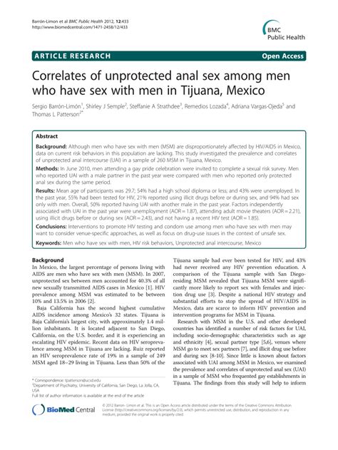 Pdf Correlates Of Unprotected Anal Sex Among Men Who Have Sex With Men In Tijuana Mexico