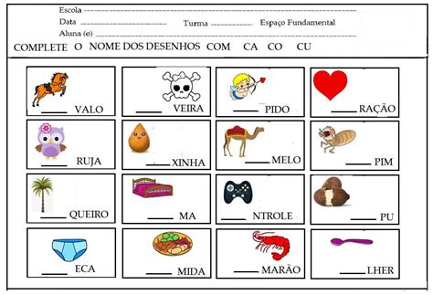 Sílaba Atividade para trabalhar a sílaba inicial das palavras