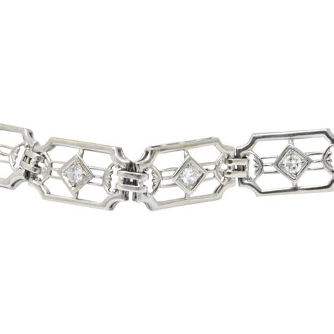 40 Carat Art Deco 14 Karat White Gold Diamond Link Bracelet At 1stdibs