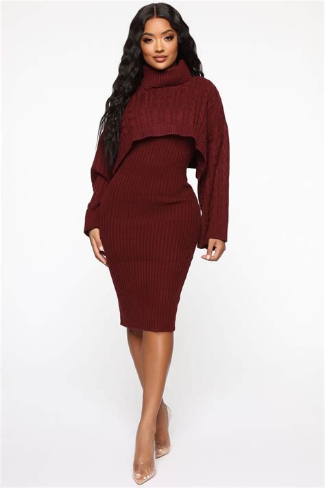 Womens Another Day Midi Sweater Dress In Burgundy Size 1X By Fashion