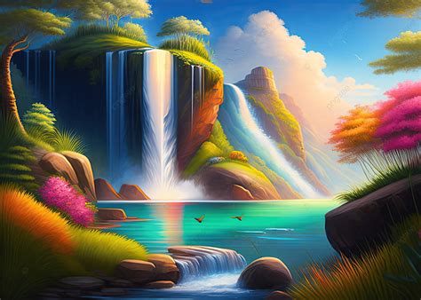 Cascade Dans La Jungle Illustration 3d Nature Fond Paysage De Cascade