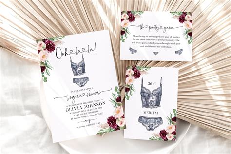 Lingerie Shower Invitation Editable Burgundy Floral Lingerie Bridal