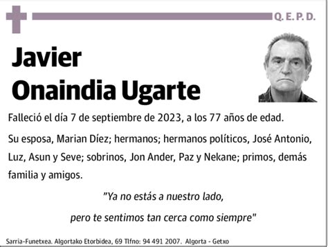 Javier Onaindia Ugarte Esquela Necrol Gica El Correo