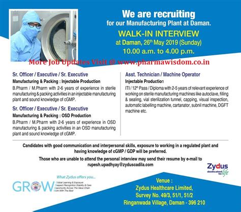 Zydus Cadila Walk In Interviews For Multiple Positions On 26th May