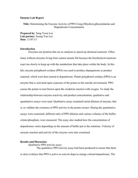 Enzyme Lab Report