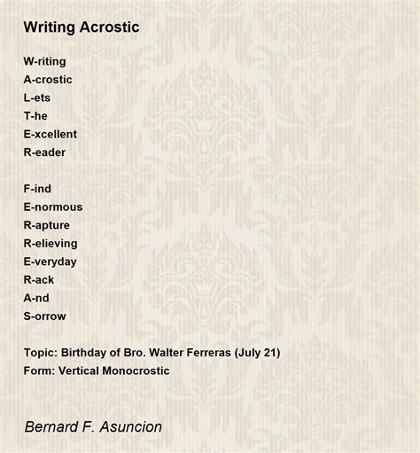 Writing Acrostic By Bernard F Asuncion Writing Acrostic Poem